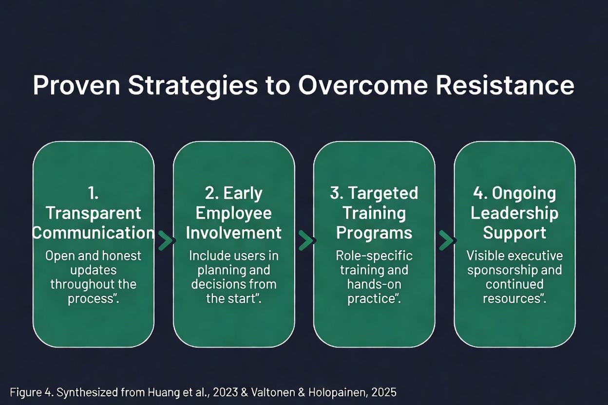 Infographic chart listing key strategies for overcoming resistance in digital transformation