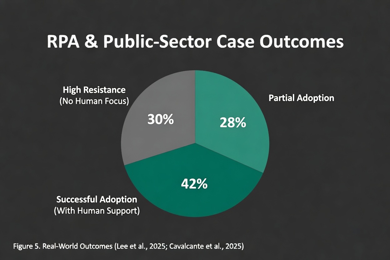 Chart or pie graph showing RPA adoption and resistance factors in public sector and other industries